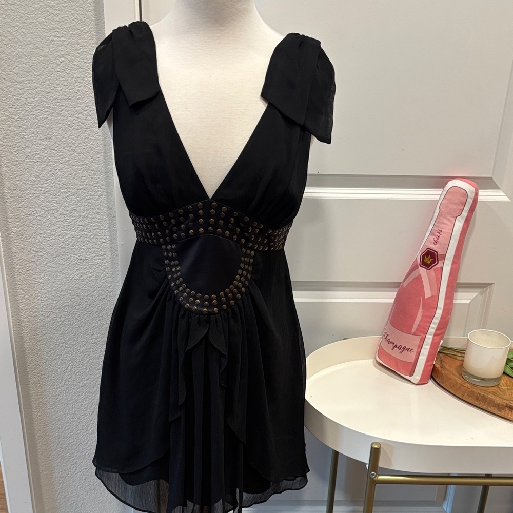 NWT BCBGeneration Grecian Empire Waist Black Dress with Studded Detail
